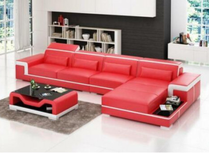 Leather sectional L-shaped corner sofa suite.