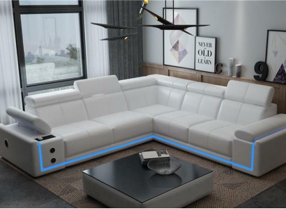 Illuminated leather corner sofa couch L shape sound LED speakers modern