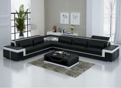 Designer sofa, couch, corner sofa, leather, textile ensemble, living area, upholstery