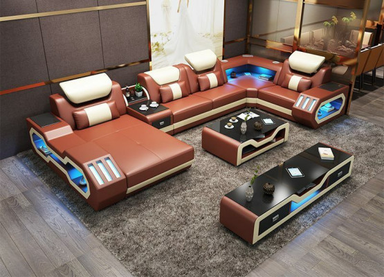 Living room landscape U-shaped corner sofa + coffee table + sideboard design