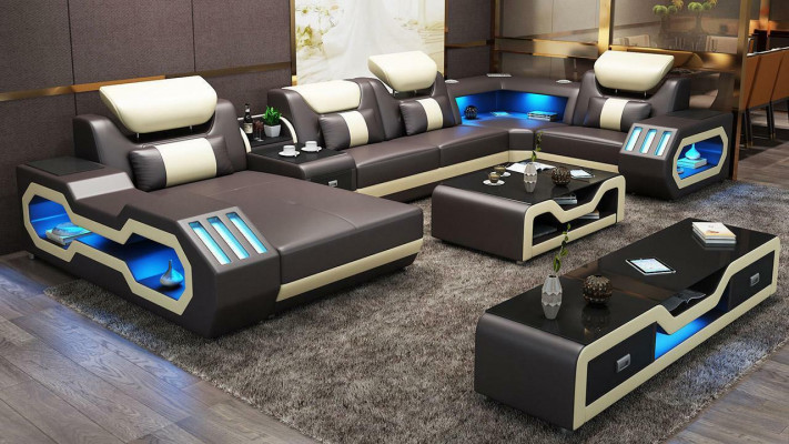 Living room landscape U-shaped corner sofa + coffee table + sideboard design