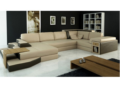 Design Sofa U Shape Leather Living Landscape Couch Upholstery Seat Corner Sofa