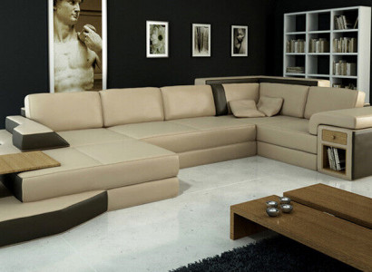 Design Sofa U Shape Leather Living Landscape Couch Upholstery Seat Corner Sofa