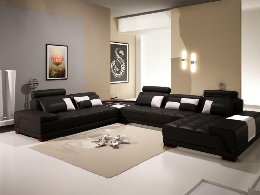 Corner sofa, leather sofa, upholstered living area, couch, sofa corner unit, U-shape.