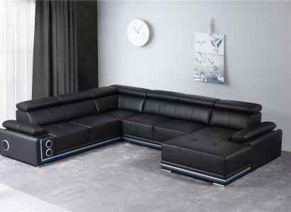 Modern corner sofa living landscape couch corner set LED line illuminated