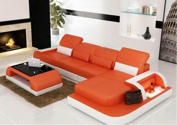 Leather sofa + coffee table couch living area corner sofa corner set new