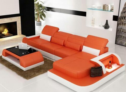 Leather sofa + coffee table couch living area corner sofa corner set new