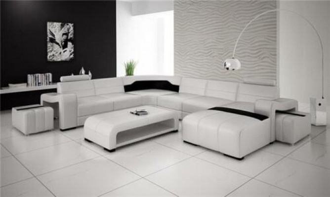 Living landscape couch upholstery seating suite corner sofa big couches + 2 stools