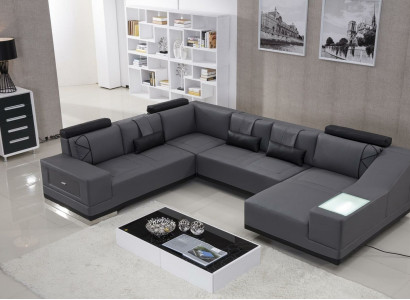 Corner sofa leather sofa big XXL U-shape living landscape deco sofa couch set