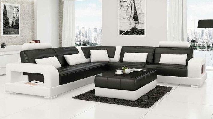 Leather sofa corner sofa + coffee table set upholstery L-shaped sofa design