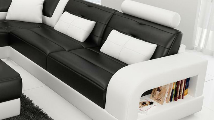 Leather sofa corner sofa + coffee table set upholstery L-shaped sofa design