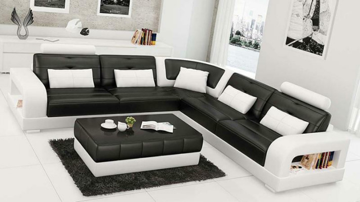 Leather sofa corner sofa + coffee table set upholstery L-shaped sofa design
