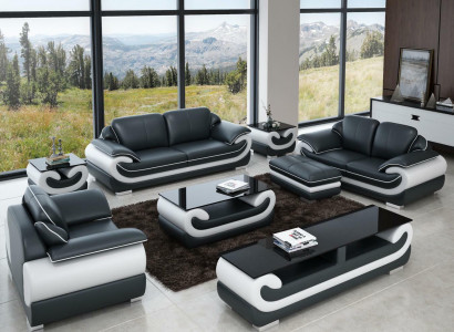 Leather sofa couch living landscape 3+1+1 seater set design modern sofa