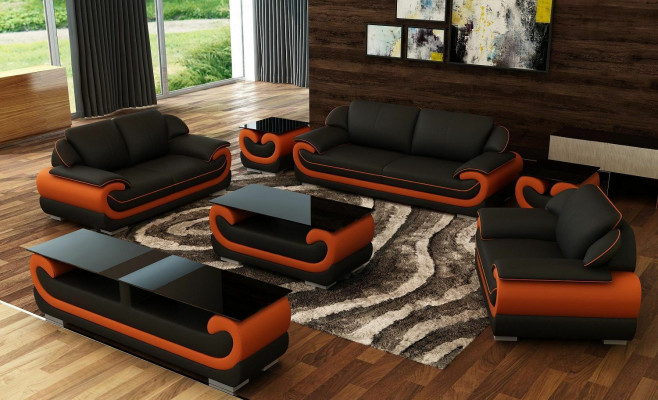 Leather sofa couch living landscape 3+1+1 seater set design modern sofa