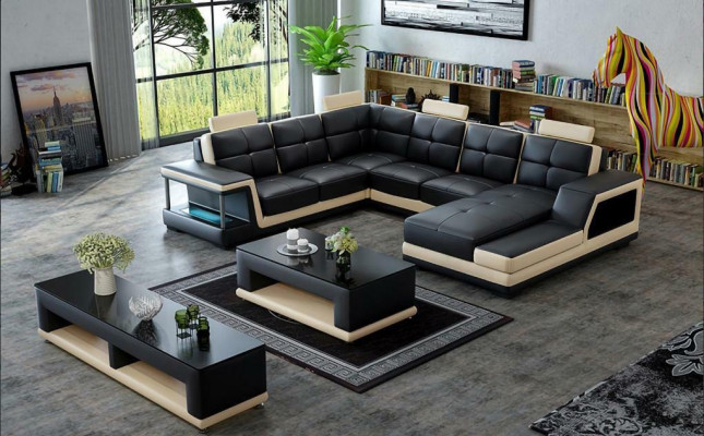 U-shaped sectional sofa upholstered corner sofa living landscape leather sofa modern new