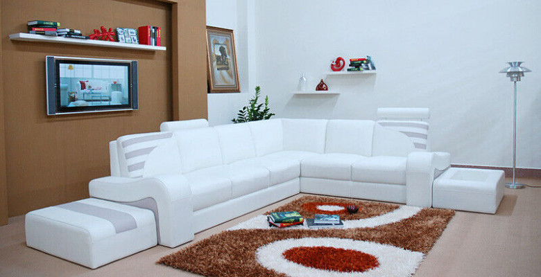 Modern sofa corner suite L-shape upholstered seating corner decor couch + stool
