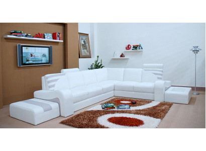 Modern sofa corner suite L-shape upholstered seating corner decor couch + stool