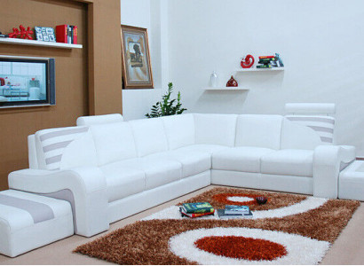 Modern sofa corner suite L-shape upholstered seating corner decor couch + stool