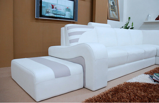 Modern sofa corner suite L-shape upholstered seating corner decor couch + stool