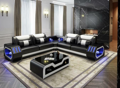 LED Illuminated Corner Sofa Living Room Leather Couch Seat Upholstered Living Landscape Sofa