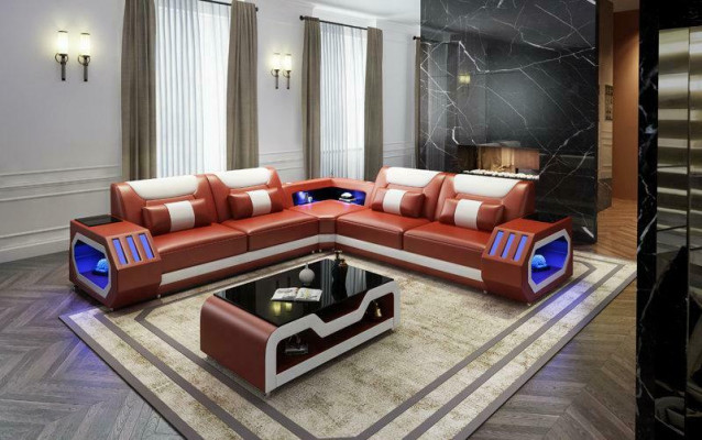 LED Illuminated Corner Sofa Living Room Leather Couch Seat Upholstered Living Landscape Sofa