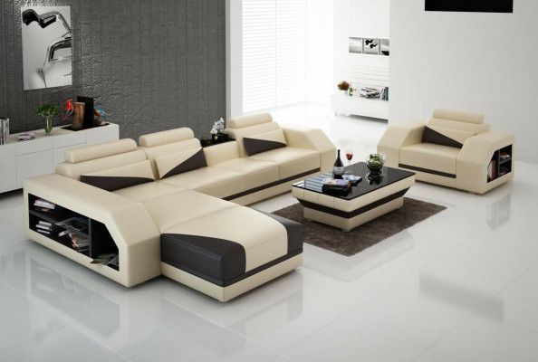 Leather sofa living area corner sofa L-shape with armchair set modern suite