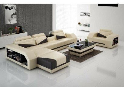 Leather sofa living area corner sofa L-shape with armchair set modern suite