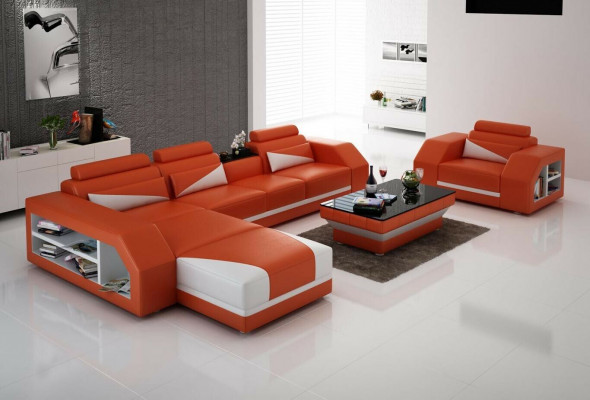 Leather sofa living area corner sofa L-shape with armchair set modern suite