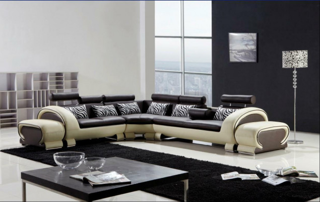 L-shaped sectional sofa 2x stool sofa couch design gray upholstery leather modern