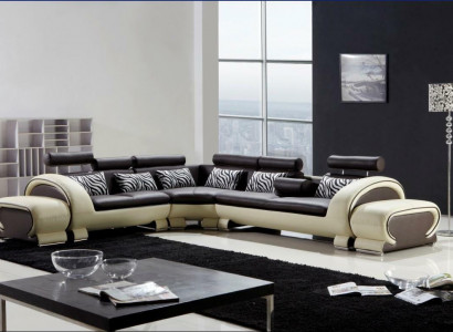 L-shaped sectional sofa 2x stool sofa couch design gray upholstery leather modern