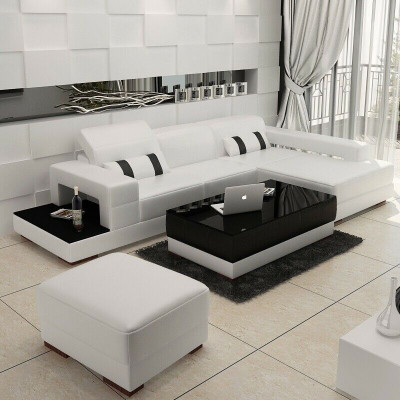 Sectional sofa couch upholstered living landscape leather corner sofas set L-shape with ottoman