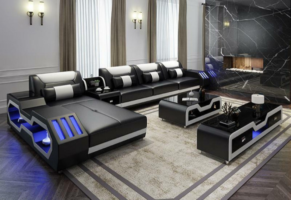 Leather Design Sofa Couch Upholstered Corner Sofa Suite Living Landscape Corner Sofa