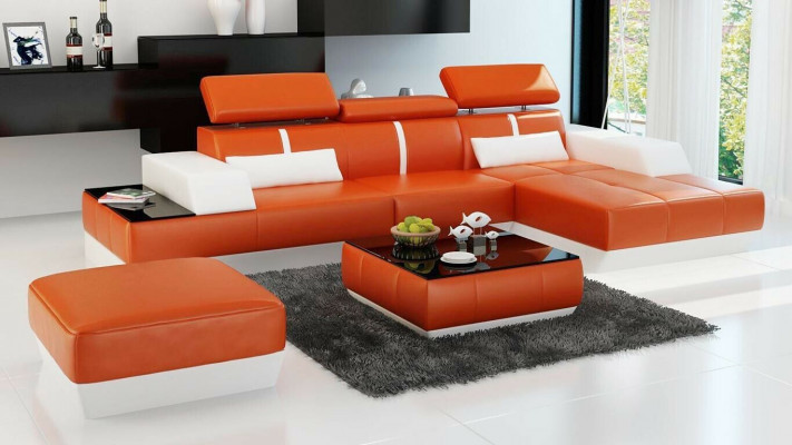 Modern sofa corner set L-shaped upholstered seating corner couch + stool