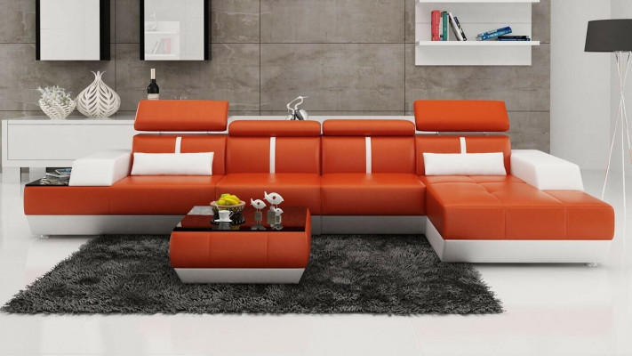 Modern sofa corner set L-shaped upholstered seating corner couch + stool