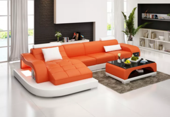Corner sofa living landscape leather sofa designer sofa couch upholstered corner sofa orange