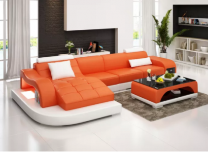 Corner sofa living landscape leather sofa designer sofa couch upholstered corner sofa orange