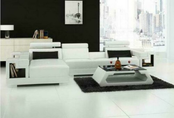Sectional leather sofa in an L-shape upholstered corner couch.