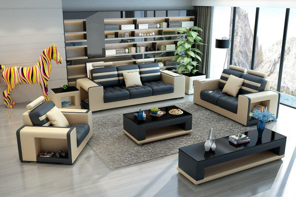 Sofa set 3-2-1 seater table stool coffee table sideboard set modern 5-piece.