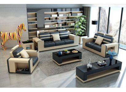 Sofa set 3-2-1 seater table stool coffee table sideboard set modern 5-piece.