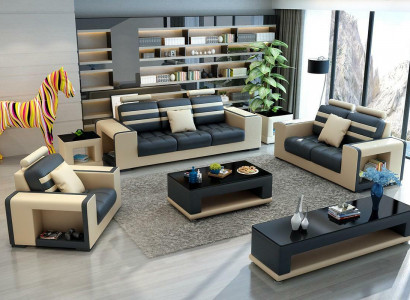 Sofa set 3-2-1 seater table stool coffee table sideboard set modern 5-piece.