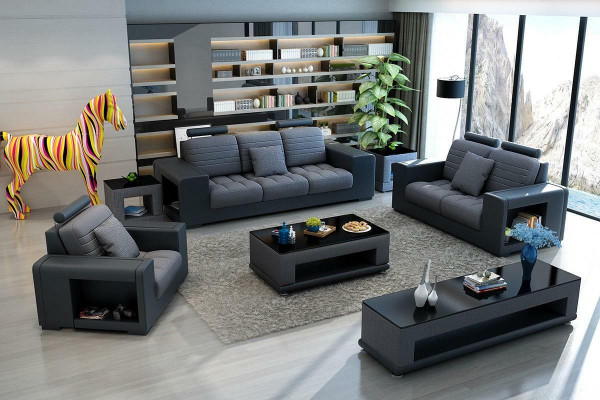 Sofa set 3-2-1 seater table stool coffee table sideboard set modern 5-piece.