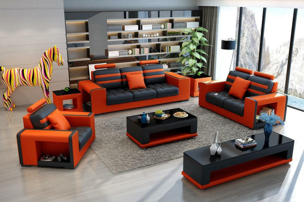 Sofa set 3-2-1 seater table stool coffee table sideboard set modern 5-piece.
