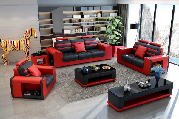 Sofa set 3-2-1 seater table stool coffee table sideboard set modern 5-piece.