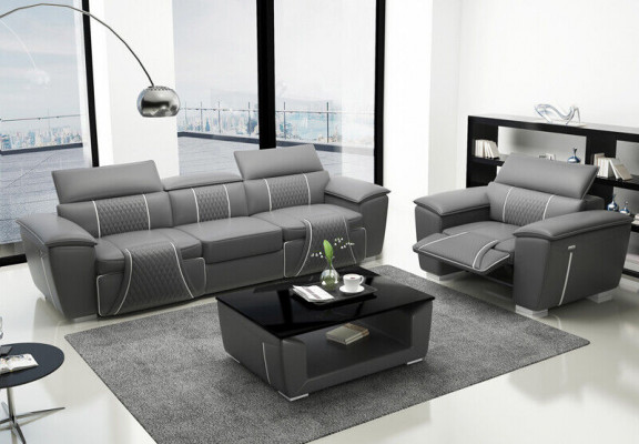 Luxury sofa set 2x 3-seater with furniture couch leather sofa textile group