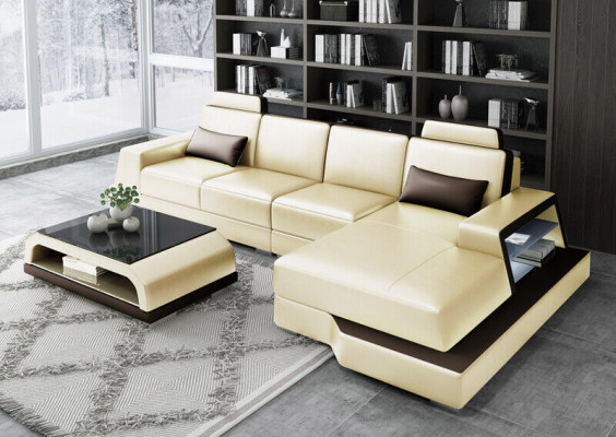 Sectional Sofa Living Landscape L Shape Upholstered Couch Leather Sofa Beige Sofas