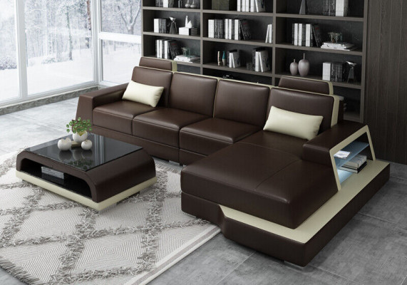Sectional Sofa Living Landscape L Shape Upholstered Couch Leather Sofa Beige Sofas