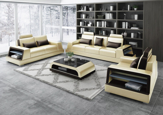 Sofa set 3-seater design sofas upholstered couches leather modern 3+3