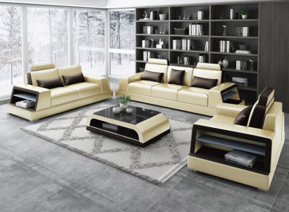 Sofa set 3-seater design sofas upholstered couches leather modern 3+3