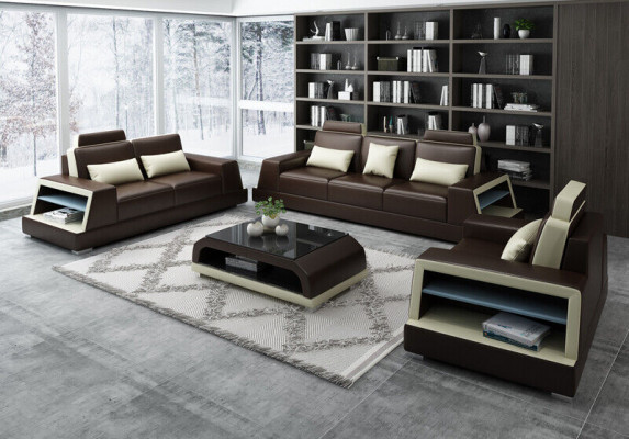 Sofa set 3-seater design sofas upholstered couches leather modern 3+3