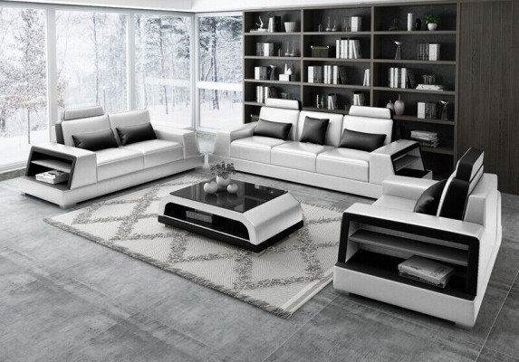 Sofa set 3-seater design sofas upholstered couches leather modern 3+3